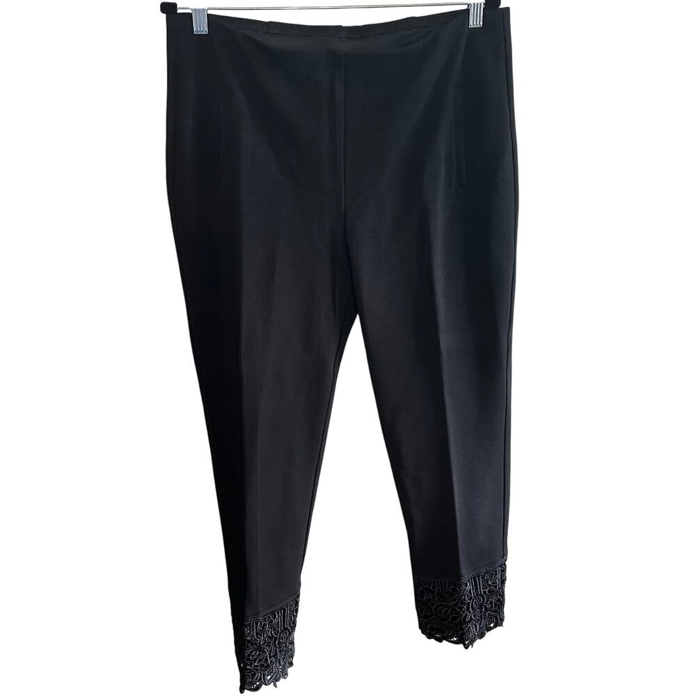 Chico's So Slimming Juliet Lace Hem Black Business Pull On Pants Women's Size 12